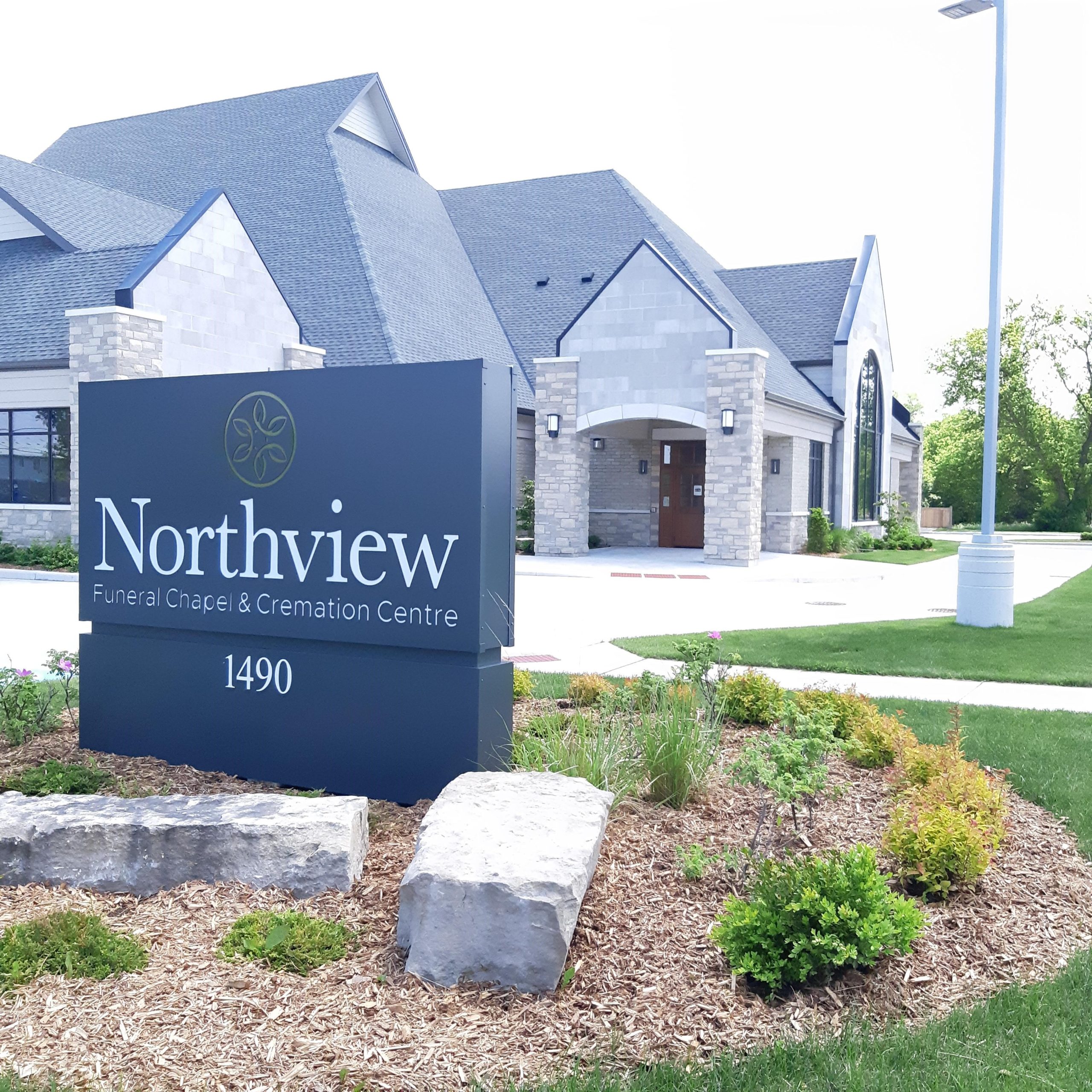 Funeral home with Northview sign at the entrance